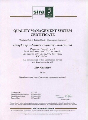 Cina HONGKONG A-SOURCE INDUSTRY CO,.LIMITED Certificazioni