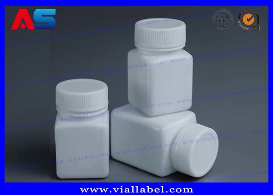 Flaconi per pillole in plastica bianca da 50 ml per farmacia PET con tappo a vite, forma quadrata, sigillo sensibile alla pressione