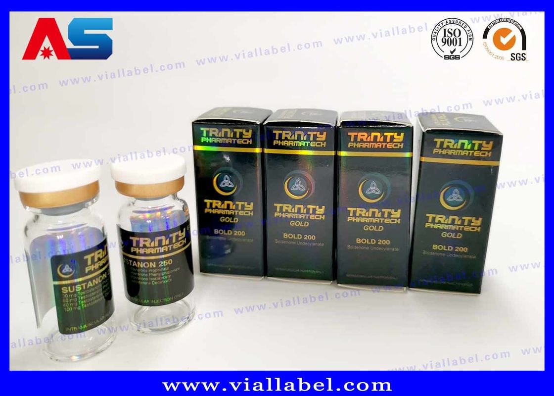 Scatole e etichette per piccole bottiglie da laboratorio a colori Panton con ologramma laser, scatole per imballaggio per bodybuilding